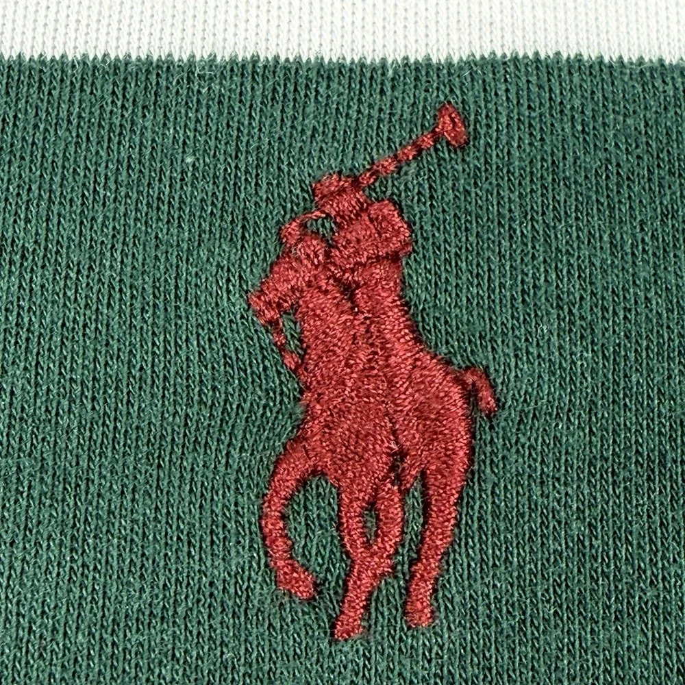 Polo Ralph Lauren Polo Shirt Mens M Green White Stripe Red Pony 100% Cotton Soft